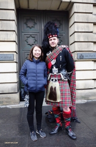 Percussionist Tiffany Yu poses with a friendly local sporting a kilt.
