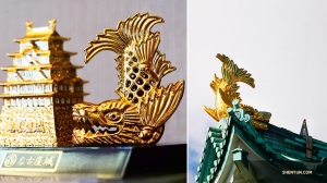 Hai vật trang trí hình cá hổ ở trên đỉnh Thành Nagoya, một đực một cái, là biểu tượng của tòa lâu đài này. Chúng đều có đầu hổ và thân cá chép. (Ảnh: Tony Zhao)