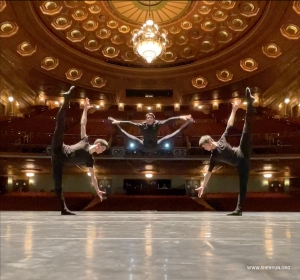 One double-flying swallow flanked by double sky-high side legs. (Pittsburgh's Benedum Center for the Performing Arts)